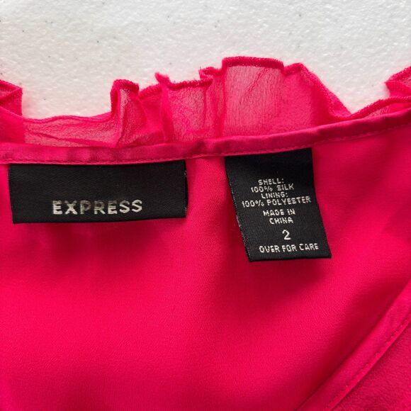 Vintage Y2K Express Silk Babydoll Top Women 2 Barbie Pink Ruffle Coquette Dainty - Picture 4 of 9